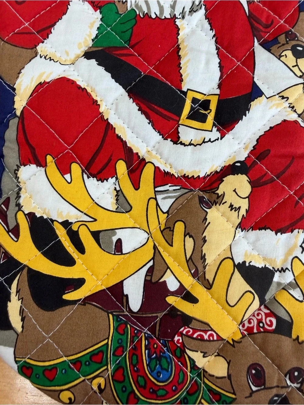Vintage QUILTED CHRISTMAS STOCKING Bag Gift Santa Gifts Toys Reindeer